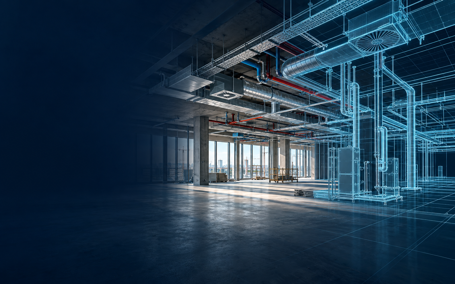Installatietechnisch BIM-model dat overgaat in een gerealiseerde technische ruimte